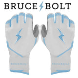 Bruce Bolt Chrome Series Youth Batting Gloves: Baby Blue (Long Cuff)