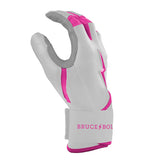 Bruce Bolt Chrome Series Youth Batting Gloves: Pink (Long Cuff)