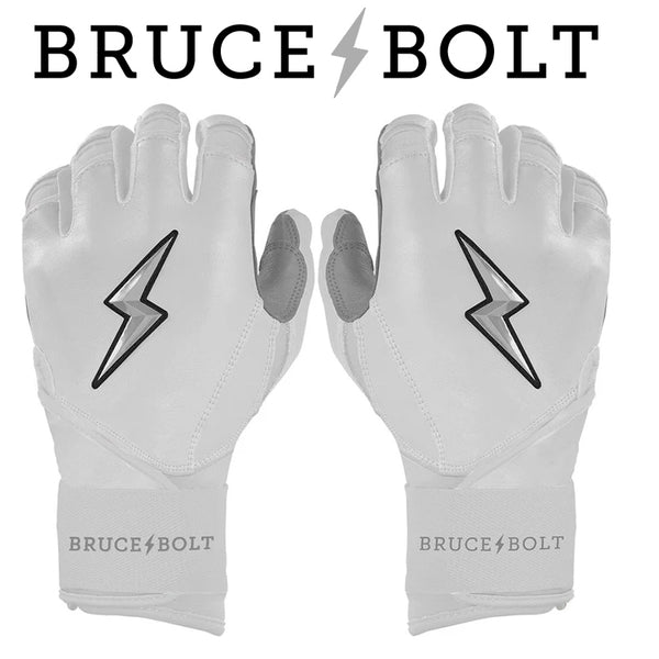 Bruce Bolt Chrome Series Batting Gloves: White (Long Cuff