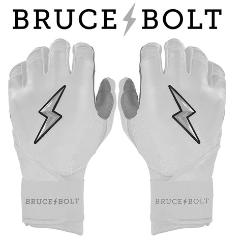 Bruce Bolt Chrome Series Batting Gloves: White (Long Cuff)