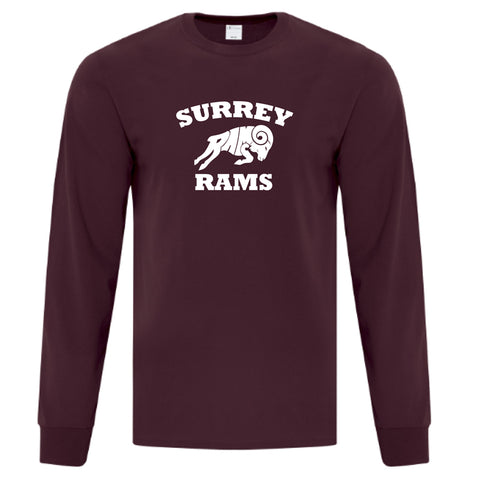 ATC™ Everyday Cotton Long Sleeve T-Shirt - Maroon (Surrey Rams Logo)