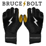Bruce Bolt Youth Batting Gloves: Black/Gold (Long Cuff)