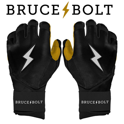 Bruce Bolt Batting Gloves: Black/Gold (Long Cuff)
