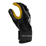 Bruce Bolt Youth Batting Gloves: Black/Gold (Long Cuff)