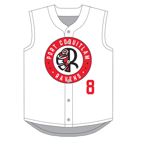 Ravens Sublimated Full Button Sleeveless Game Jersey: White