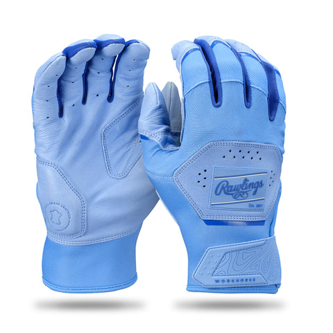 Rawlings Workhorse Batting Gloves: Columbia Blue