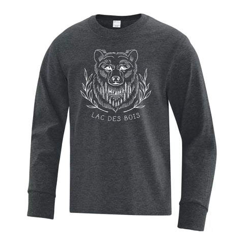 Youth Cotton Long Sleeve T-Shirt - Charcoal Heather (Lac Des Bois)